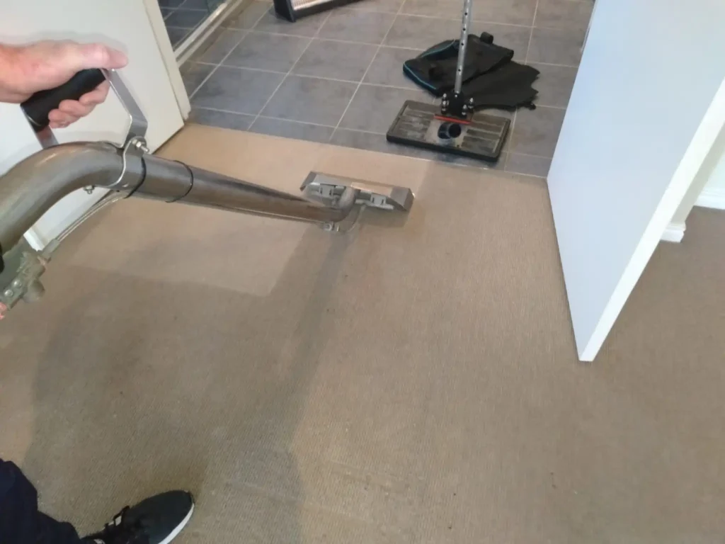 Wet carpet cleaning in Geelong using professional extraction equipment to remove water and moisture from flood-affected carpets