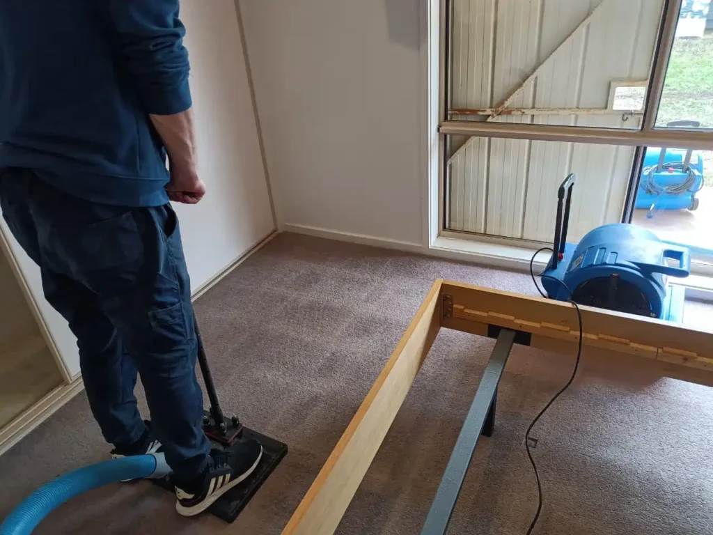 Flood damage and water extraction in progress in Geelong using professional equipment to remove standing water from affected areas