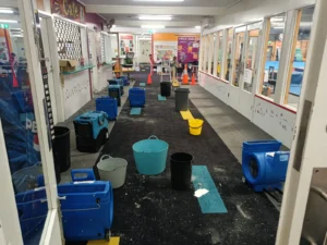 Blogs 2 Large commercial property in Geelong undergoing flood restoration with professional water extraction and structural drying equipment
